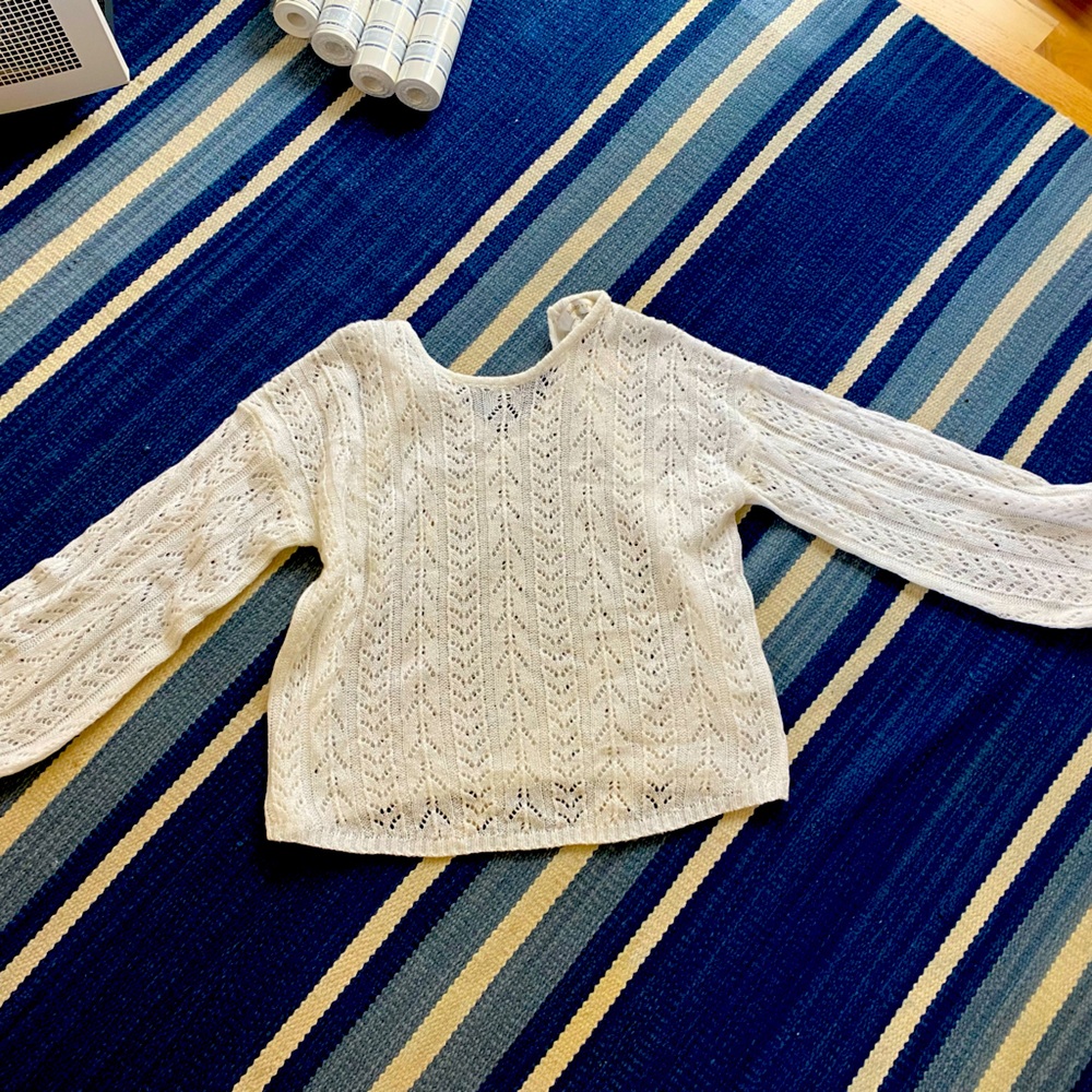 NWT white tie back crochet sweater from. Anthropologie